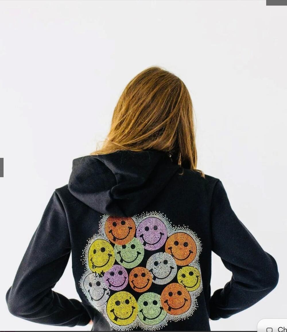 Lola + The Boys Black Crystal Smiley Face Full-Zip Hoodie Size 6